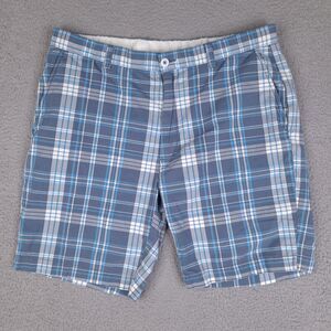 Roundtree‎ & Yorke Shorts Mens 38 Blue Plaid Golf Cotton Pockets